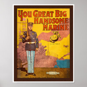 VINTAGE 1920S SHEET MUSIC 'MARINES' POSTER