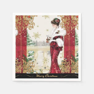 Vintage 1920s Woman in Red Winter Dress Napkin