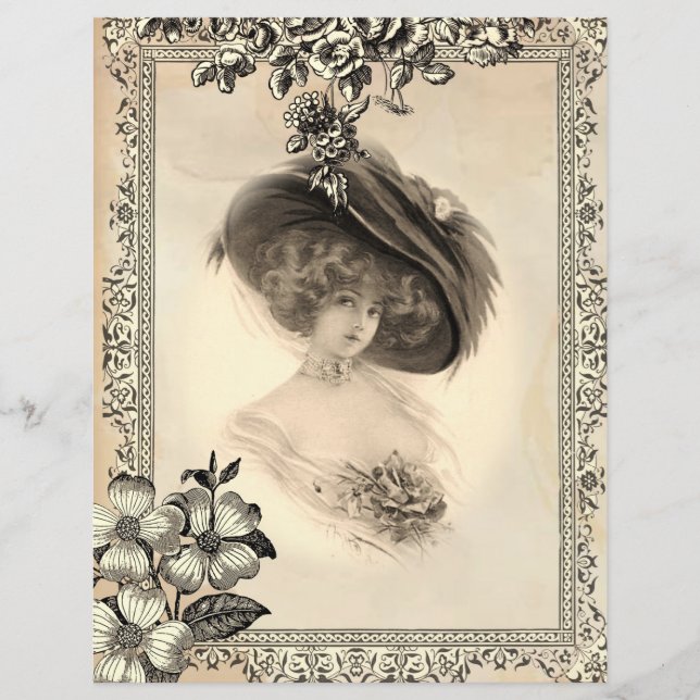 Vintage 1920's Woman with Hat Scrapbook Paper (Front)