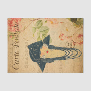 Vintage 1920s Women in Hat and Necklace French Tissue Paper