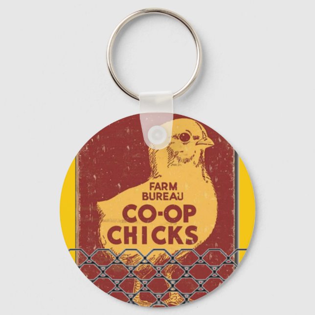 "Vintage 1930 Co-Op Chick ad" Key Ring (Front)
