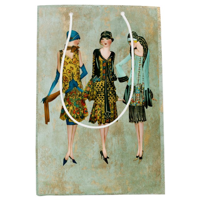 Vintage 1930's Fashion Illustration Medium Gift Bag (Front)