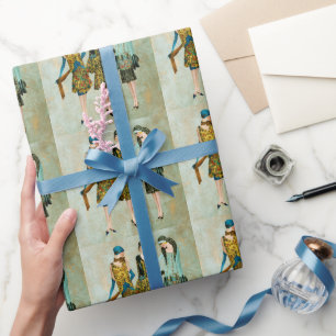 Vintage 1930's Fashion Illustration Wrapping Paper