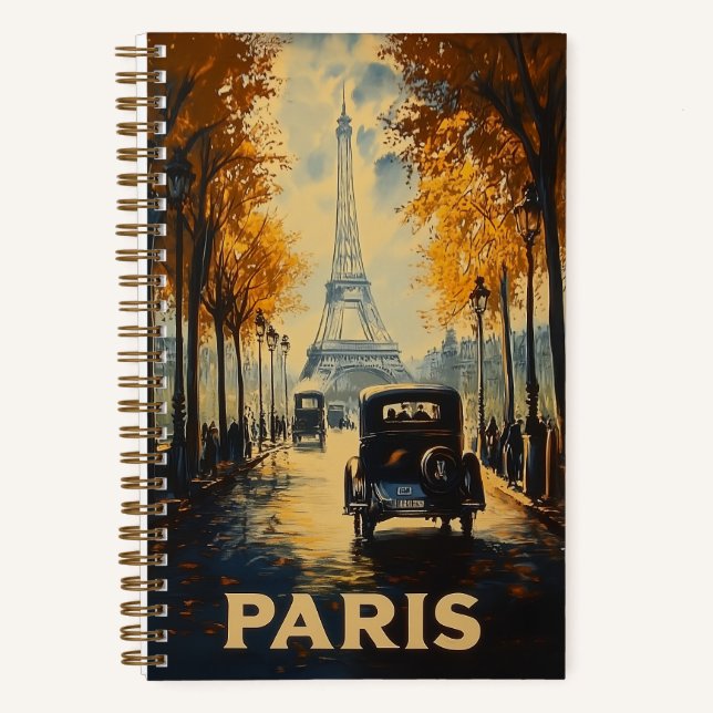 Vintage 1930s Paris Travel Poster Eiffel Tower Notebook (Front)