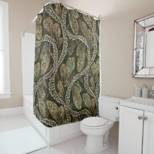 Vintage 1930s Textile Peacock Lace Pattern Shower Curtain