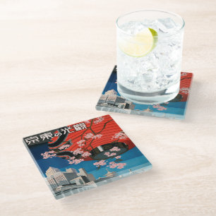 Vintage 1930s Tokyo Japan Travel Poster Glass Coaster