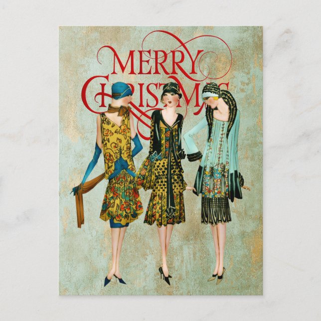 Vintage 1930's Women Christmas Greeting Holiday Postcard (Front)