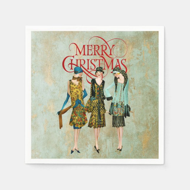 Vintage 1930's Women Christmas Greeting Napkin (Front)