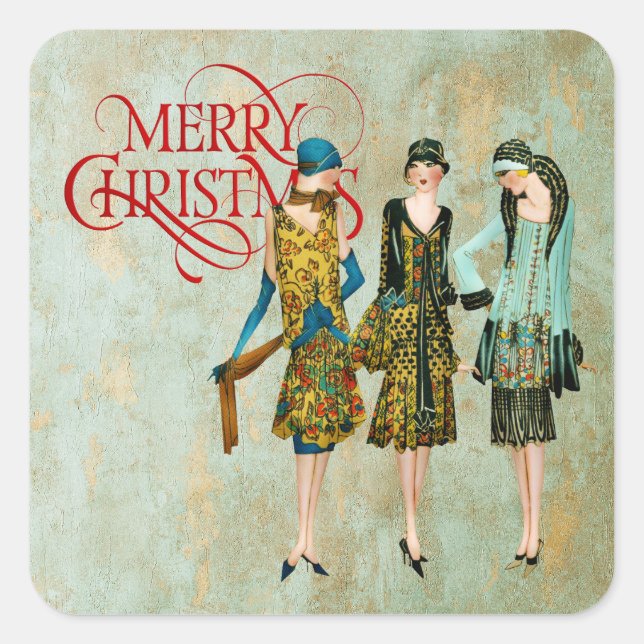 Vintage 1930's Women Christmas Greeting Square Sticker (Front)