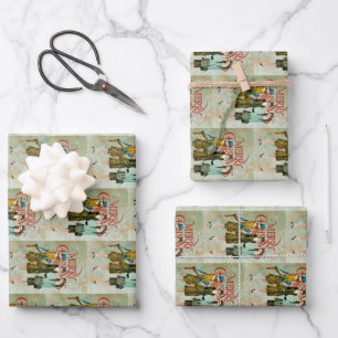 Vintage 1930's Women Christmas Greeting Wrapping Paper Sheet