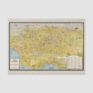 Vintage 1932 Los Angeles Restored Map Decoupage Tissue Paper