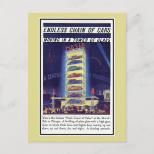 Vintage 1933 Chicago Expo Nash car tower of glass Postcard