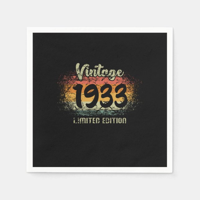 Vintage 1933 Limited Edition Birthday Gift Napkin (Front)
