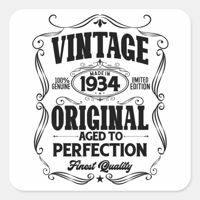 Vintage 1934 aged to perfection square sticker (Front)