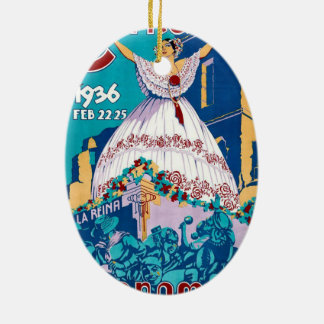 Vintage 1936 Carnaval de Panama Poster Ceramic Tree Decoration