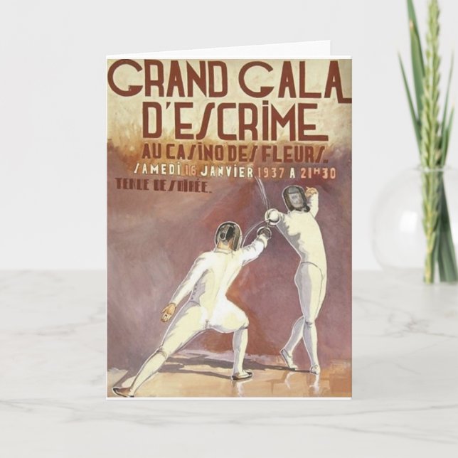 Vintage 1937 Fencing Tournament Note Card (Front)