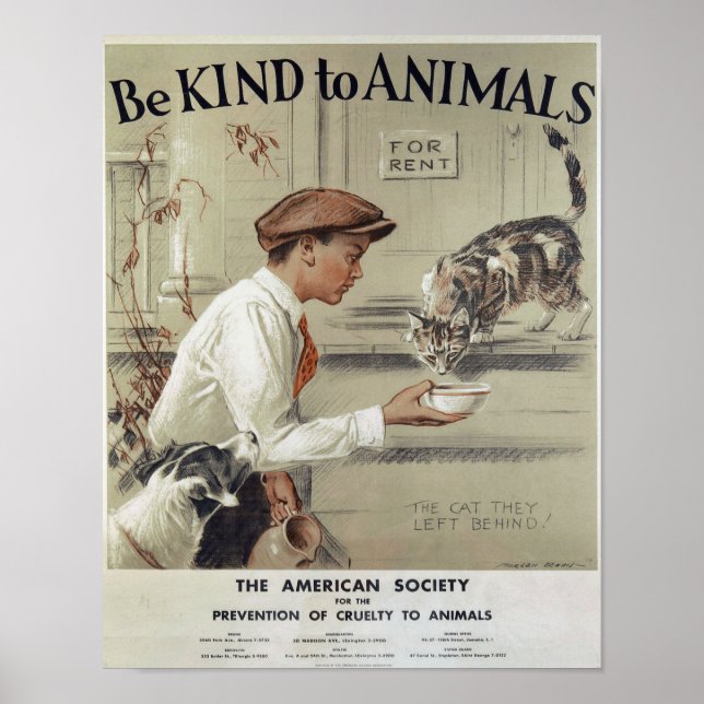 Vintage 1939 Be Kind to Animals Protection Poster (Front)