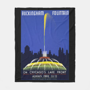Vintage 1939 Poster, Chicago’s Buckingham Founta Fleece Blanket