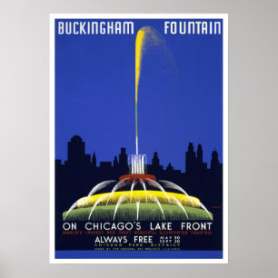 Vintage 1939 Poster, Chicago’s Buckingham Fountain Poster