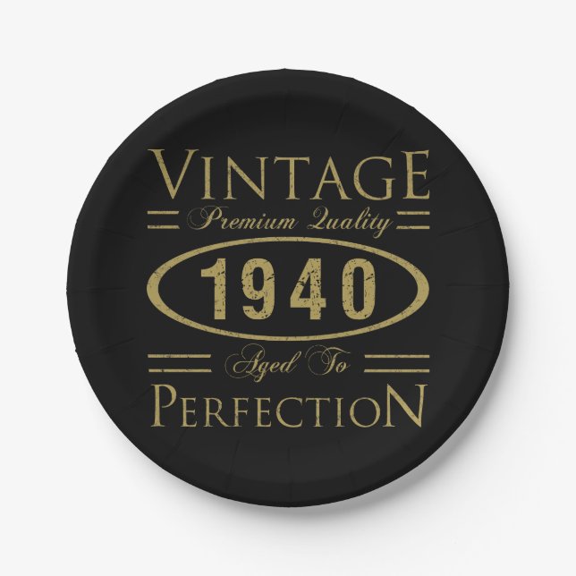 Vintage 1940 80th Birthday Premium Quality Paper Plate (Front)