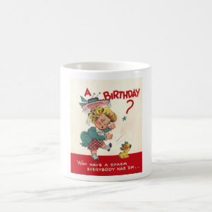 VINTAGE 1940 BIRTHDAY GREETING CARD ART COFFEE MUG