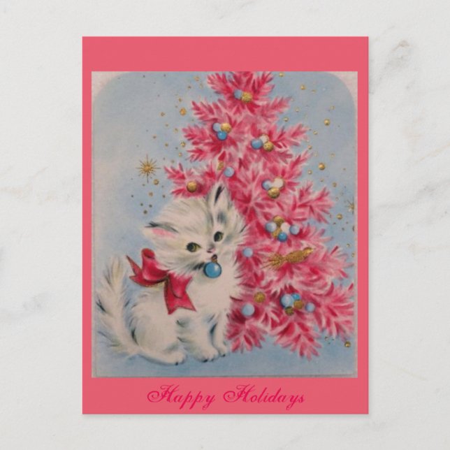 Vintage 1940 Christmas Cat Holiday Postcard (Front)