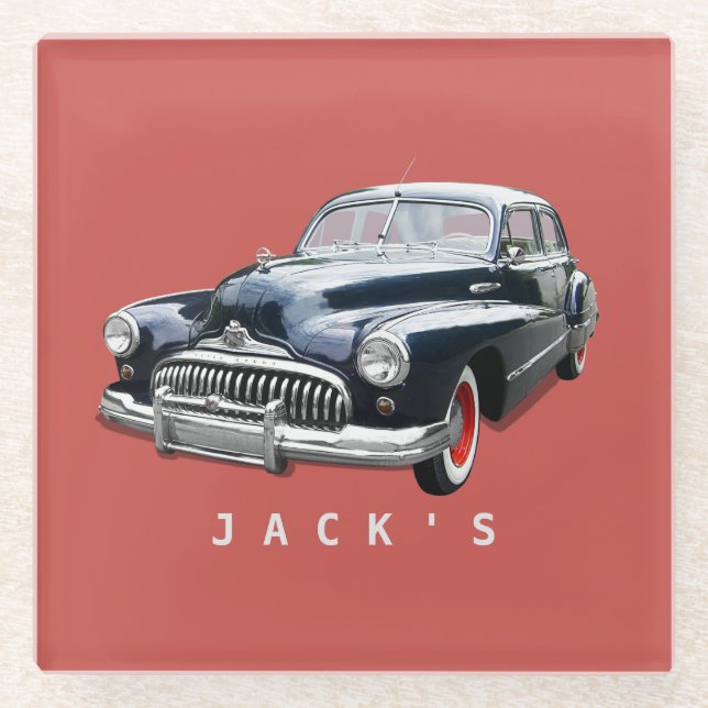 Vintage 1940s Black Buick Custom Glass Coaster (Front)