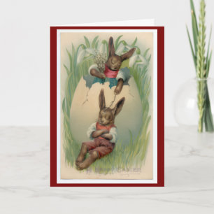 Vintage 1940s Easter Bunnies Rustic Springtime Card
