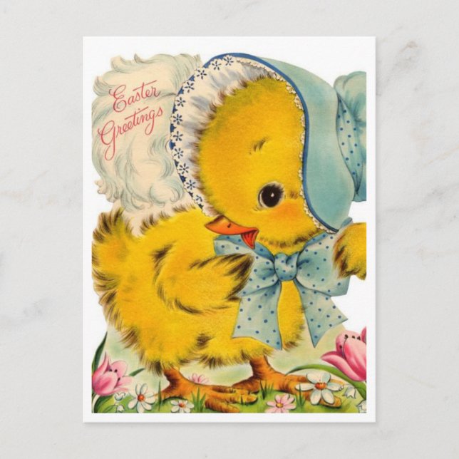 Vintage 1940s Easter Greetings Baby Chick Holiday Postcard (Front)