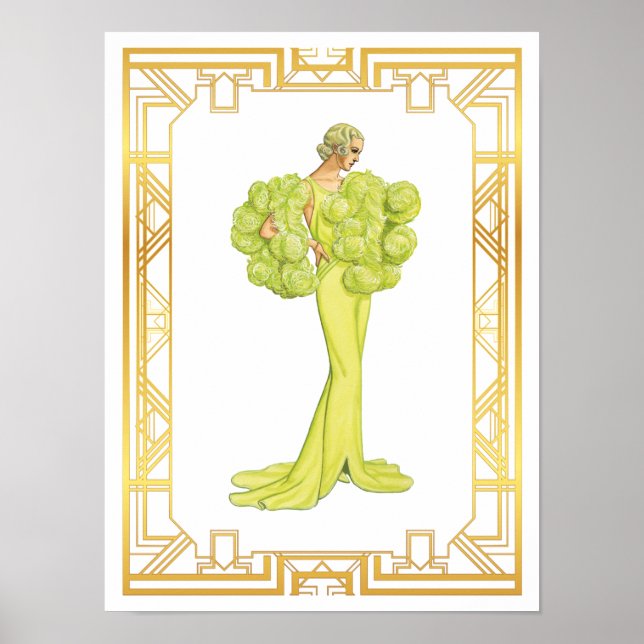 Vintage 1940s Fashion Lime Hollywood Gown Art Poster (Front)
