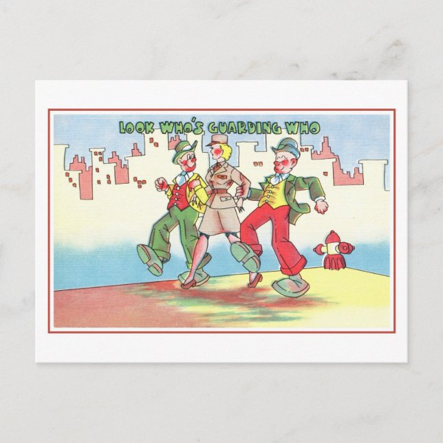 Vintage 1940s military humour, who's guarding who postcard (Front)