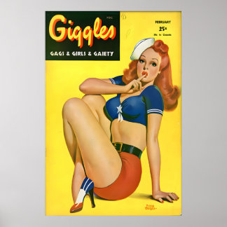 Vintage 1940s Pin Up Girl Poster & Canvas Redhead