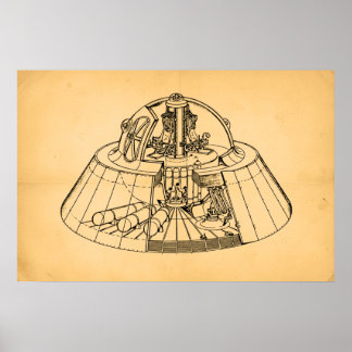 Vintage 1940s Secret Aerospace Craft Cutaway Poster