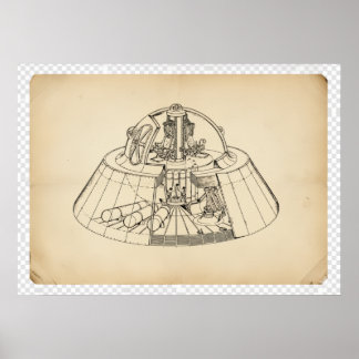 Vintage 1940s Secret Aerospace Craft Cutaway Techn Poster