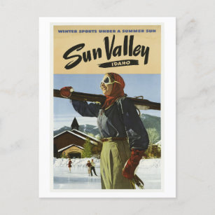 Vintage 1940s Sun Valley Idaho USA Ski Travel Post Postcard