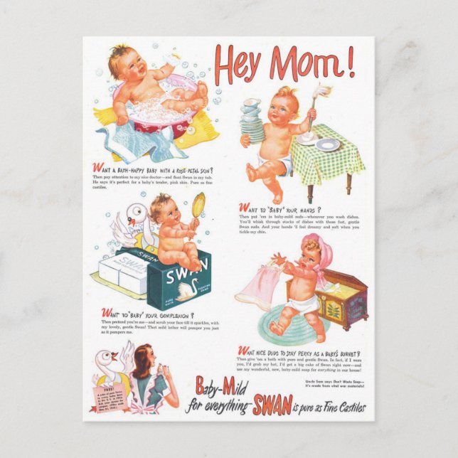 Vintage 1940s Swan Soap Advertisement Postcard (Front)