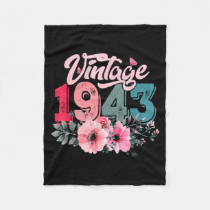 Vintage 1943 80th Birthday Made In 1943 Floral 80 Fleece Blanket