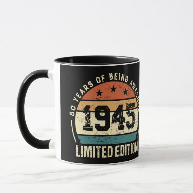 Vintage 1945 Retro 80th Birthday Gift Idea Mug (Left)
