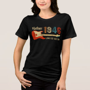 Vintage 1946 Birthday Idea Electric Guitar Bassist Tri-Blend Shirt