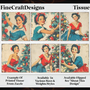 Vintage 1950 Christmas Pin-up Women EA7R Decoupage Tissue Paper