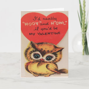 Vintage (1950) Owl Valentine''s Day Card