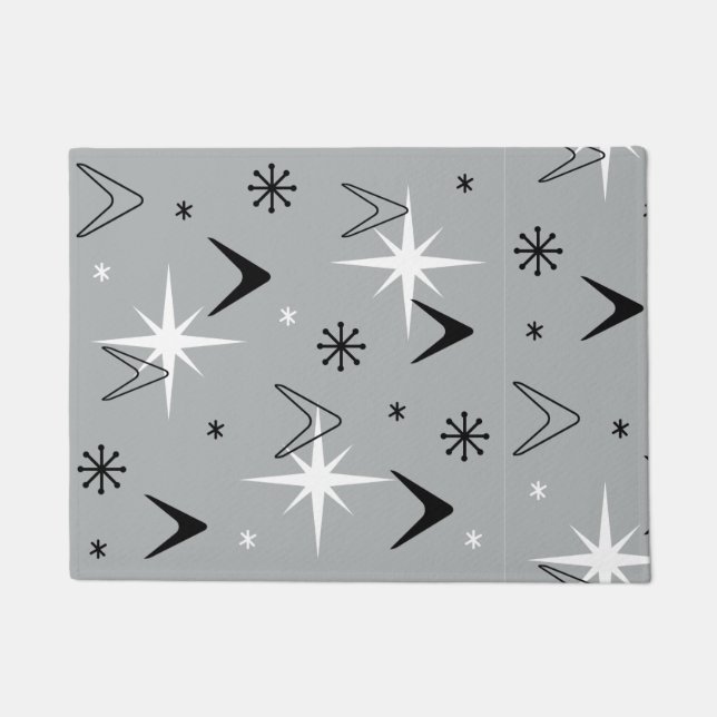 Vintage 1950s Boomerangs and Stars Grey Doormat (Front)