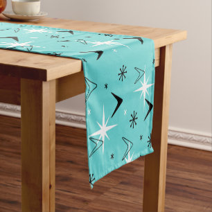 Vintage 1950s Boomerangs and Stars Turquoise Short Table Runner