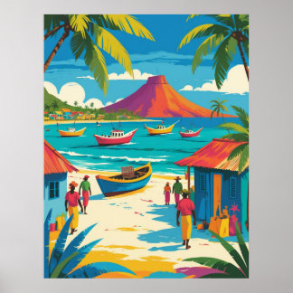 Vintage 1950s Caribbean island life scene Poster