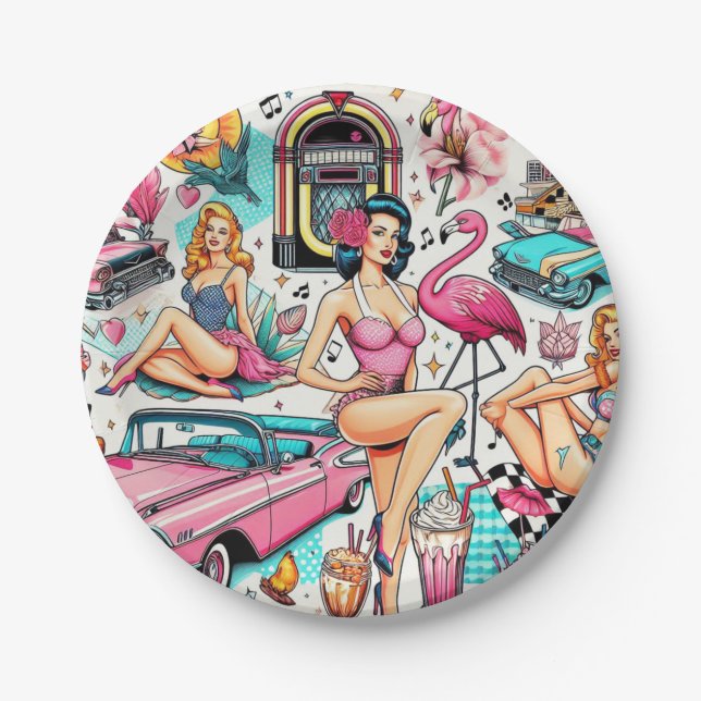 Vintage 1950s Cute Pattern Paper Plate (Front)