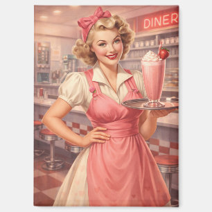 Vintage 1950s Diner Pin-Up Waitress  Magnet