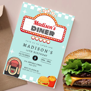 Vintage 1950s Diner Retro Birthday Sock Hop Invitation
