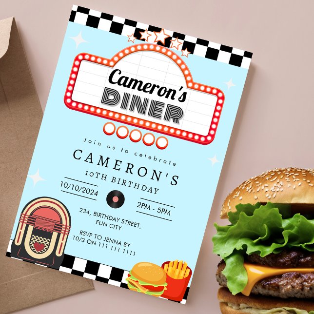 Vintage 1950s Diner Retro Birthday Sock Hop Invitation (Vintage 1950s Diner Retro Birthday Sock Hop Invitation)