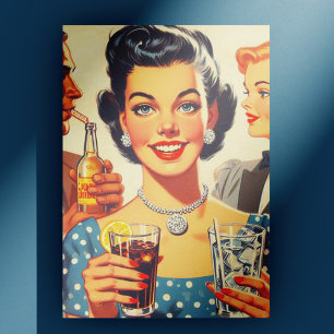 Vintage 1950s Drink People Illustration Postcard
