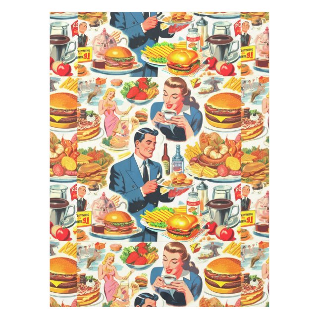 Vintage 1950s Food Comics Illustration Tablecloth (Front)